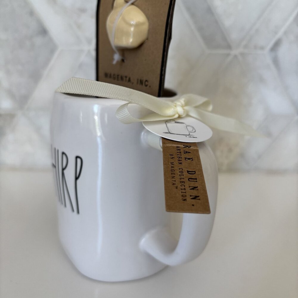 Rae Dunn Chirp White Mug with Yellow Chick Mug Charm New - Picture 2 of 9